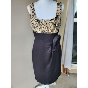 Alex Evenings Dress Womens 8 Black Champagne Sheath Cocktail Rosette Elegant